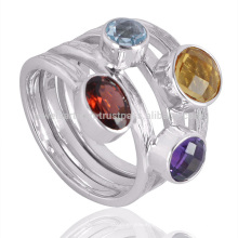 Novo estilo elegante multi-gemstone 925 Sterling Silver Classical Ring